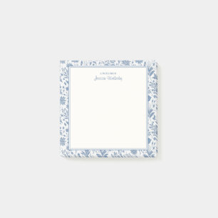 Blaue und weiße Blumen-Toile-Muster personalisiert Post-it Klebezettel