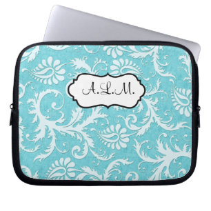 Blaue und weiße Blumendamast-Laptop-Hülse Laptopschutzhülle