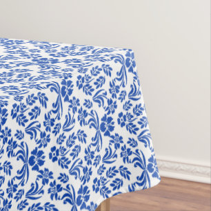 Blaue und weiße Blumendamast-Tischdecke Tischdecke