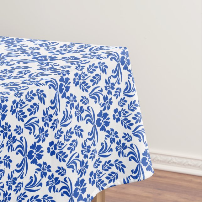 Blaue und weiße Blumendamast-Tischdecke Tischdecke (Beispiel)