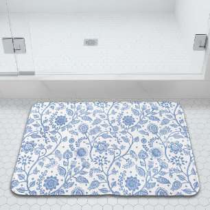 Blaue und weiße Blumengestaltung Botanisch Whimsic Badematte