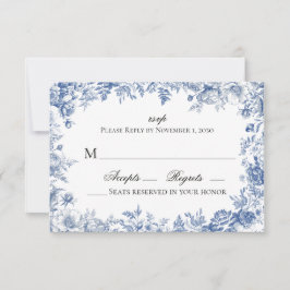 Blaue und weiße Blumenhochzeit RSVP im Vintage-Sti