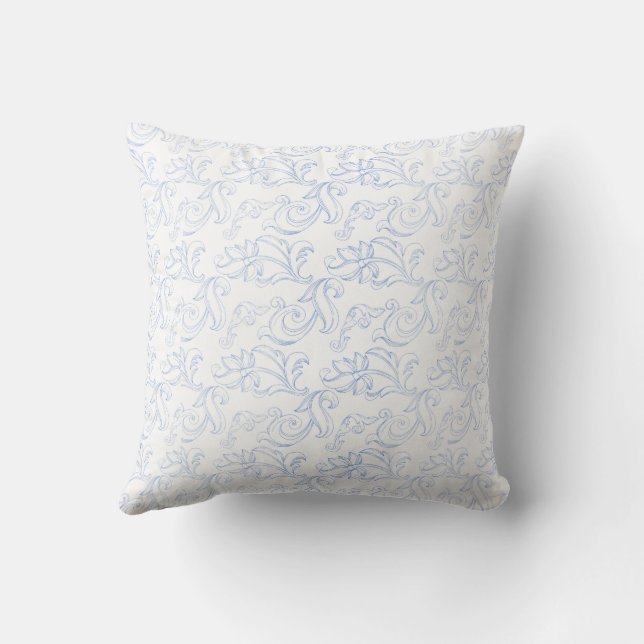 Blaue und weiße Blumenkissen Kissen (Rückseite)
