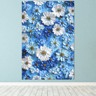 Blaue und weiße Blüten auf blauem abstraktem Hinte Leinwanddruck