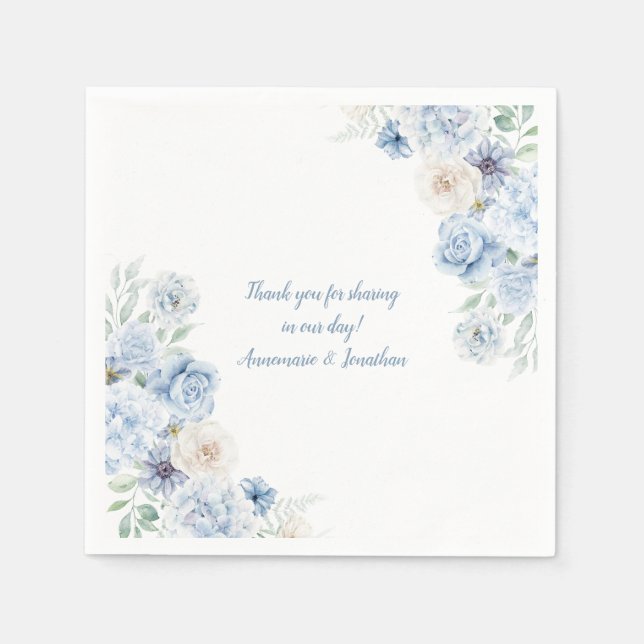 Blaue und weiße Blütenhochzeit Napkins Serviette (Vorderseite)