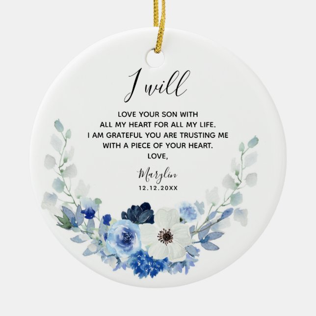Blaue und weiße Blütenmutter der Groom-Keramik Keramik Ornament (Vorne)