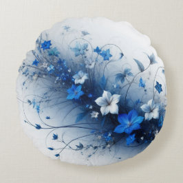 Blaue und weiße Blütenpflanze Rundes Kissen