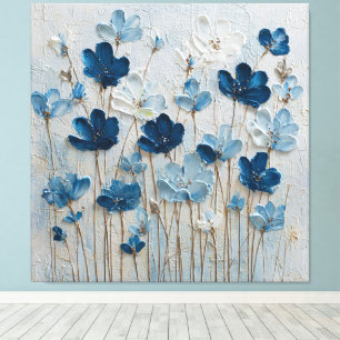 Blaue und weiße Blütenpracht abstrakte Wandkunst Leinwanddruck