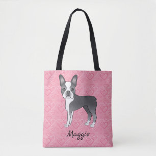 Blaue und weiße Boston-Terrier-Hunde auf rosa Herz Tasche