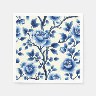 Blaue und weiße botanische Kunst im Vintage-Stil Serviette