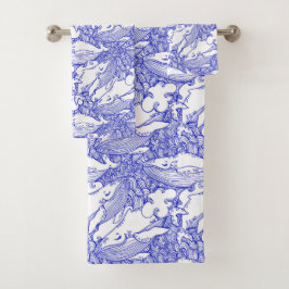 Blaue und weiße Buckelwale Badhandtuch Set