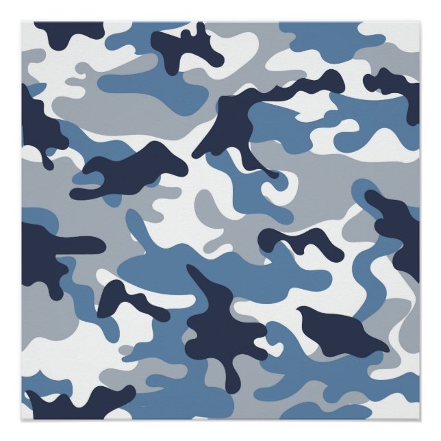 Blaue und weiße Camouflage Poster (Vorderseite)