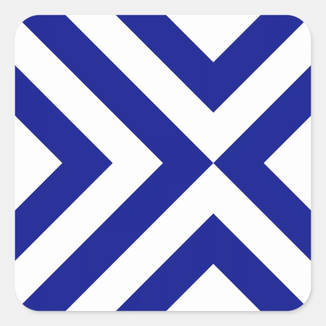 Blaue und weiße Chevronen Quadratischer Aufkleber (Vorderseite)