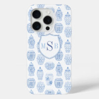 Blaue und weiße China drucken Monogramm Aquarell