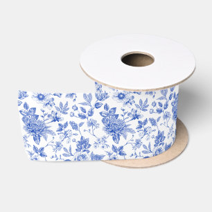 blaue und weiße Chinoiserie Antik-Blumenmuster Satinband