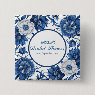 blaue und weiße Chinoiserie Antik-Muster Braut  Button