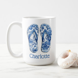 Blaue und weiße Chinoiserie Flip Flops auf Streife Kaffeetasse