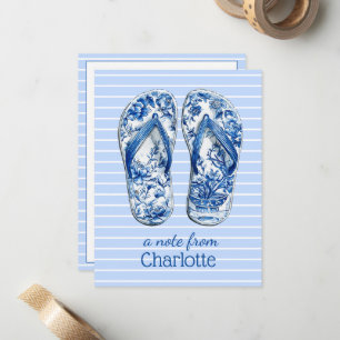 Blaue und weiße Chinoiserie Flip Flops auf Streife Mitteilungskarte