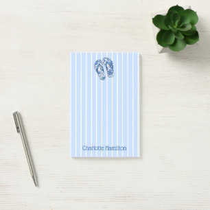 Blaue und weiße Chinoiserie Flip Flops auf Streife Post-it Klebezettel