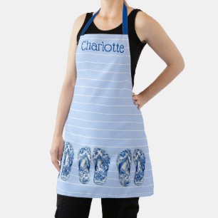 Blaue und weiße Chinoiserie Flip Flops auf Streife Schürze