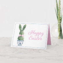Blaue und weiße Chinoiserie mit Kaninchen-Topiar