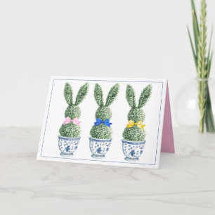 Blaue und weiße Chinoiserie mit Kaninchen-Topiarie Karte