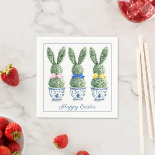 Blaue und weiße Chinoiserie mit Kaninchen-Topiarie Serviette
