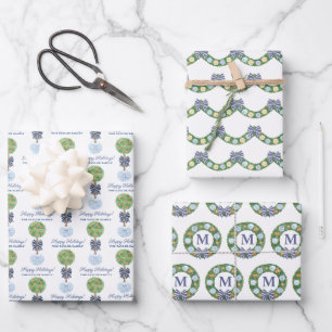 Blaue und weiße Chinoiserie mit Zitrusfrüchten Geschenkpapier Set
