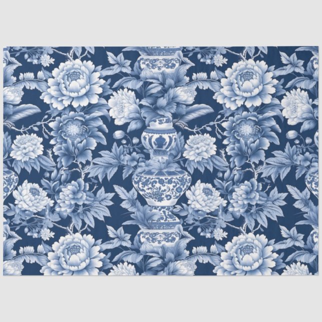 Blaue und weiße Chinoiserie Muster Seidenpapier (Vorderseite)