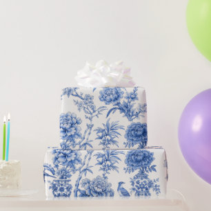Blaue und weiße Chinoiserie-Pfingstrosen-Blumenvas Geschenkpapier