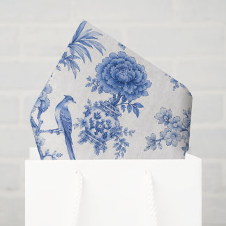 Blaue und weiße Chinoiserie-Pfingstrosen-Blumenvas Seidenpapier