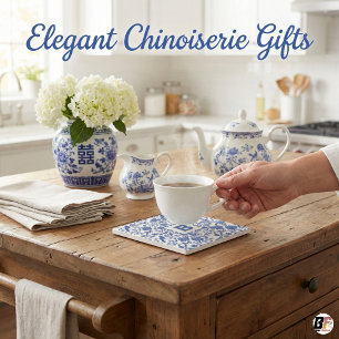 Blaue und weiße Chinoiserie-Toile-Monogramm B Voge Steinuntersetzer