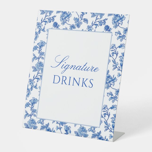 Blaue und weiße Chinoiserie Unterschrift Getränke Sockelschild (Vorderseite)