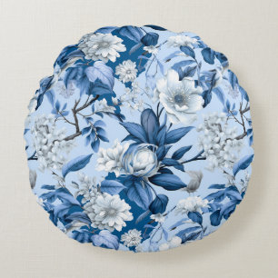 Blaue und Weiße Chinoserie-Serie Design 3 Rundes Kissen