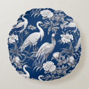 Blaue und Weiße Chinoserie-Serie Design 7 Rundes Kissen