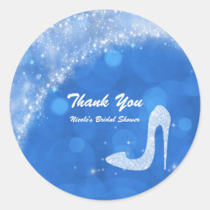 Blaue und weiße Cinderella-Funkel-High-Heel-Party Runder Aufkleber