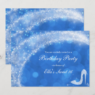 Blaue und weiße Cinderella-Sparkle-High-Heel-Party Einladung