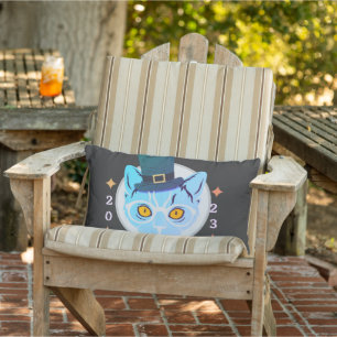 Blaue und weiße Coole Katze Lumbar Kissen Für Draußen