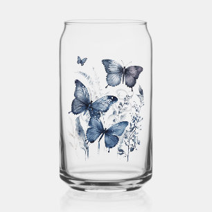 Blaue und weiße Delft-Kunstschmetterlinge mit Blum Dosenglas