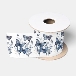 Blaue und weiße Delft-Kunstschmetterlinge mit Blum Satinband