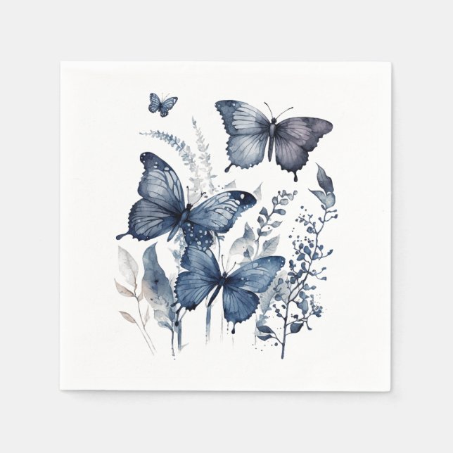 Blaue und weiße Delft-Kunstschmetterlinge mit Blum Serviette (Vorderseite)