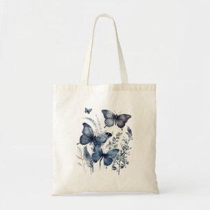 Blaue und weiße Delft-Kunstschmetterlinge mit Blum Tragetasche