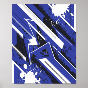 Blaue und weiße diagonale Streifen mit Farbspritze Poster
