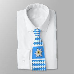 Blaue und weiße Diamantmuster mit Edelweiß Krawatte