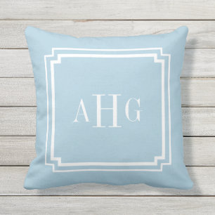 Blaue und weiße Ecke benutzerdefinierte Monogramm Kissen Für Draußen