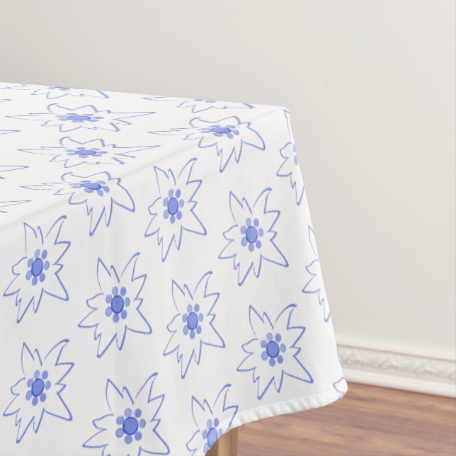 Blaue und weiße Edelweiss-Kontur Tischdecke (Beispiel)