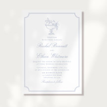 Blaue und weiße elegante Rahmen-Hochzeitseinladung
