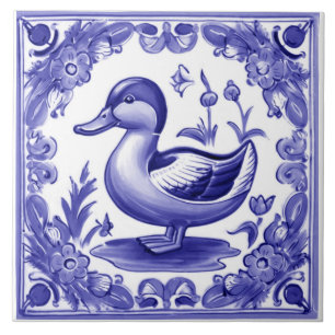 Blaue und weiße Ente Europäische Volkskunst Tierku Fliese
