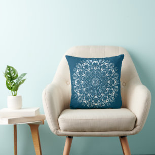 Blaue und weiße Eulen-Mandala Kissen