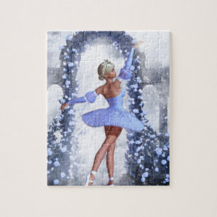 Blaue und weiße Fantasie-Ballerina mit Rosenblumen